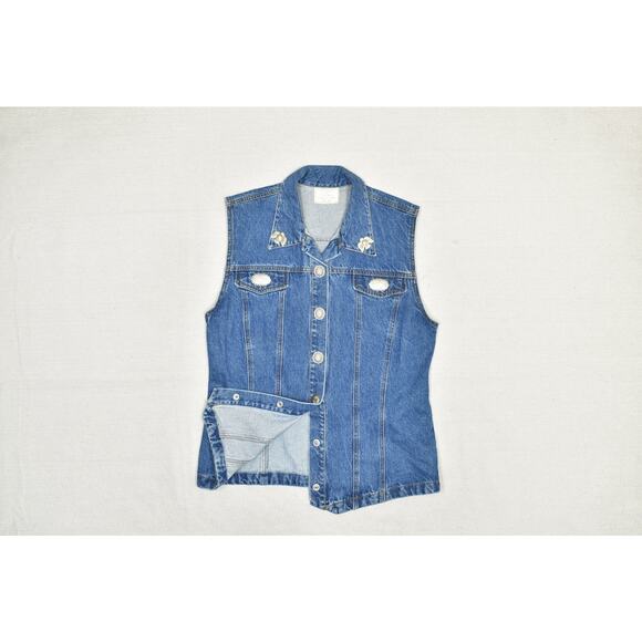 Vintage The Brass Menagerie Denim Vest Women's Regular Size S Embellished - Picture 3 of 8